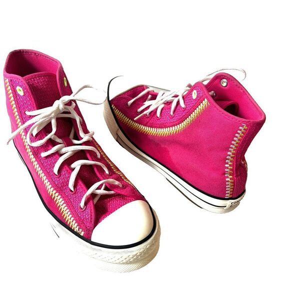 Converse All Star Hi-Top Pink Stitched Canvas Sneaker Womens 8.5 Lace Up Youth 7 - Picture 4 of 11